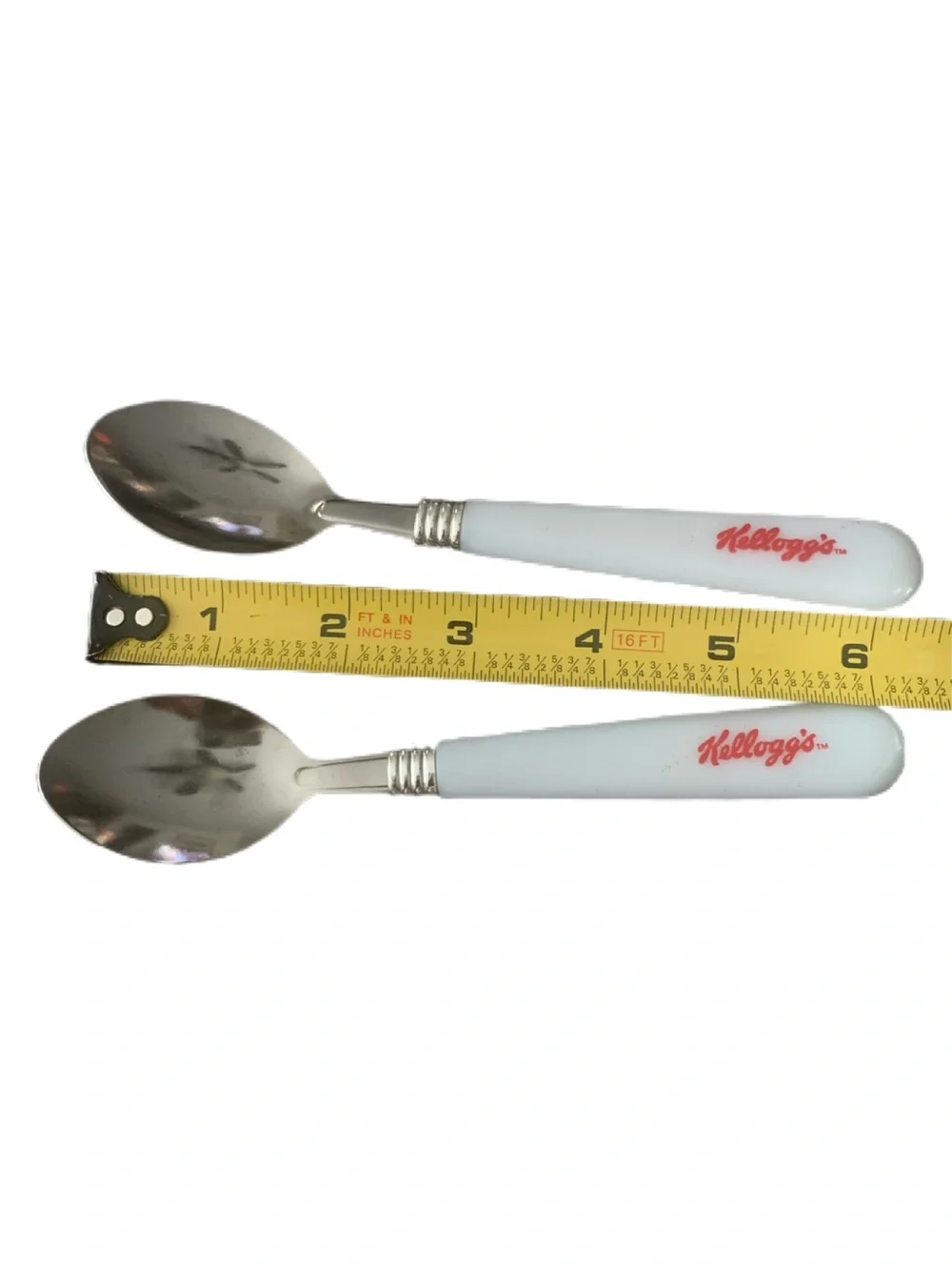 Vintage Kellogg's Spoons White Red Script Stainless Set Lot of 2 Americana